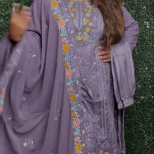 Purple Floral Embroidered Kaftan